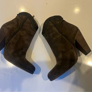 Frye Dark Brown Ankle Booties with Fringe Detail